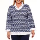 Alfred Dunner Montego Bay 3/4 Sleeve Layered Sweater-plus