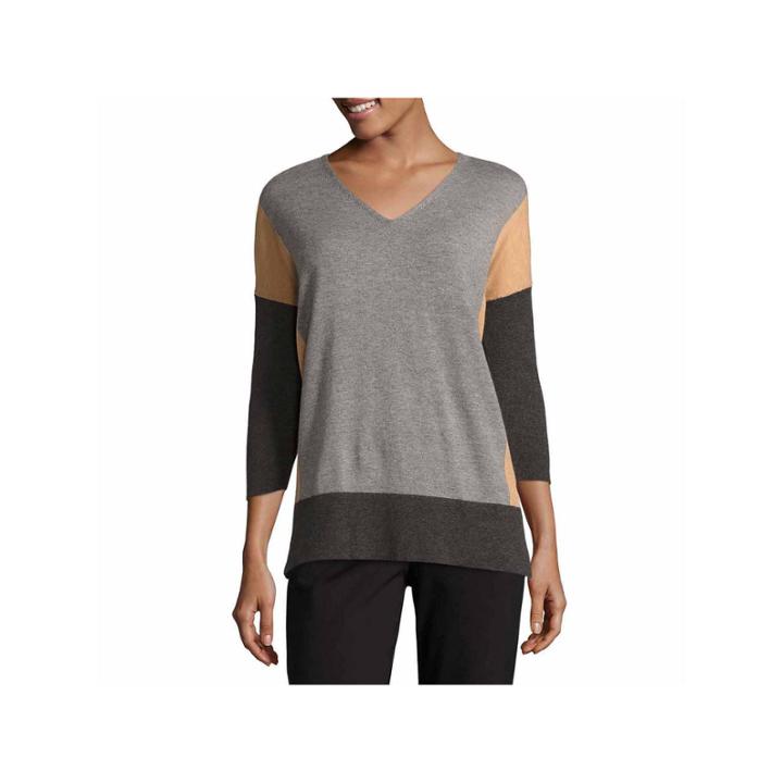 Liz Claiborne Boxy V Neck Pullover Sweater-talls