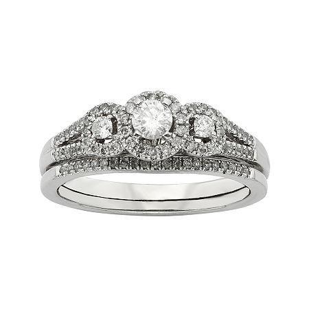 1/2 Ct. T.w. Diamond 10k White Gold 3-stone Bridal Ring Set