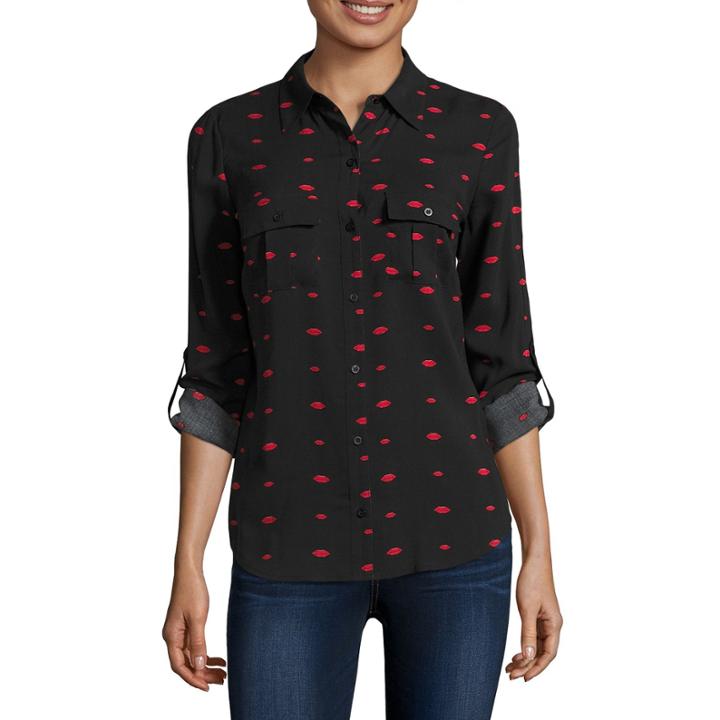 A.n.a Long Sleeve V Neck Rayon Blouse-petites