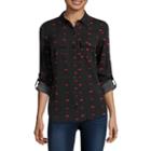 A.n.a Long Sleeve V Neck Rayon Blouse-petites