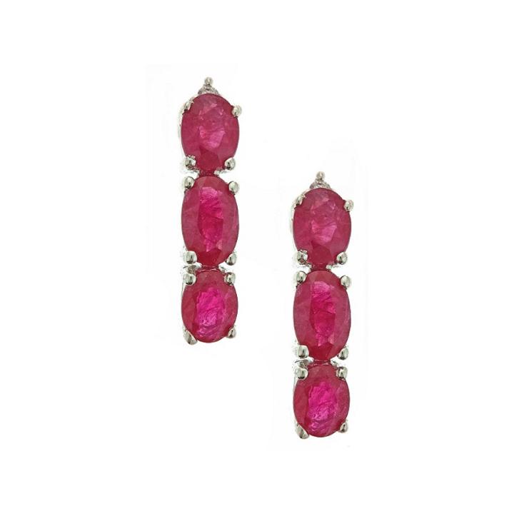 Limited Quantities! Lead-glass Filled Ruby Diamond Accent 14k White Gold Drop Earrings