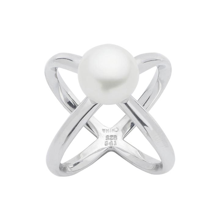 Cultured Freshwater Pearl Criss-cross Sterling Silver Ring