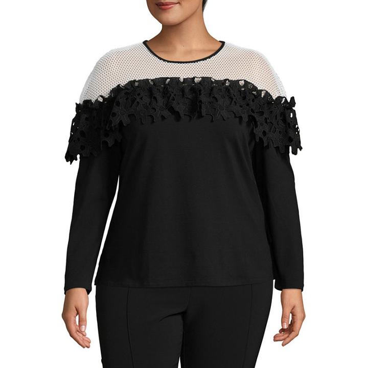 Project Runway Lace Ruffle Shoulder Sweatshirt-plus