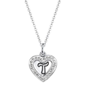 Silver-tone Crystal Heart T Pendant Necklace