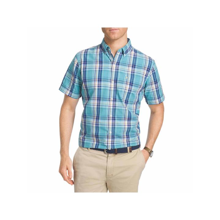 Izod Ss Saltwater Plaid Woven Short Sleeve Button-front Shirt - Big And Tall