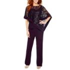 R & M Richards Sequin Lace Poncho With Pant