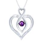 Womens Diamond Accent Genuine Purple Amethyst Round Pendant