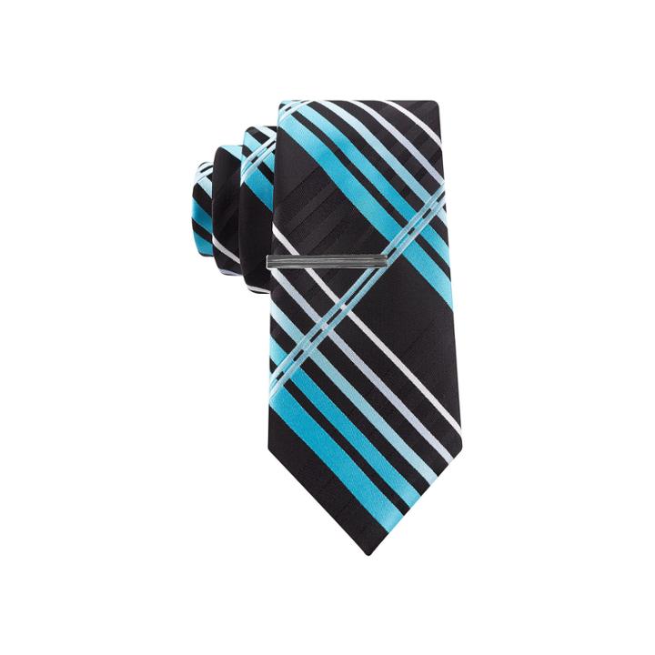 Jf J. Ferrar Kyle Plaid Tie And Tie Bar Set - Slim