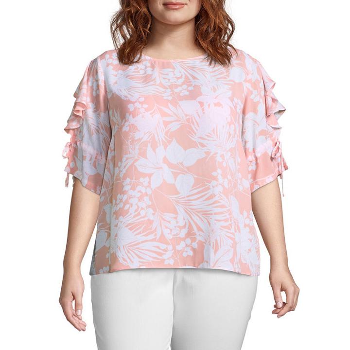 Worthington Ruffled Split Sleeve Woven Blouse - Plus