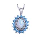 Genuine Blue Topaz And Lab-created Opal And White Sapphire Pendant Necklace
