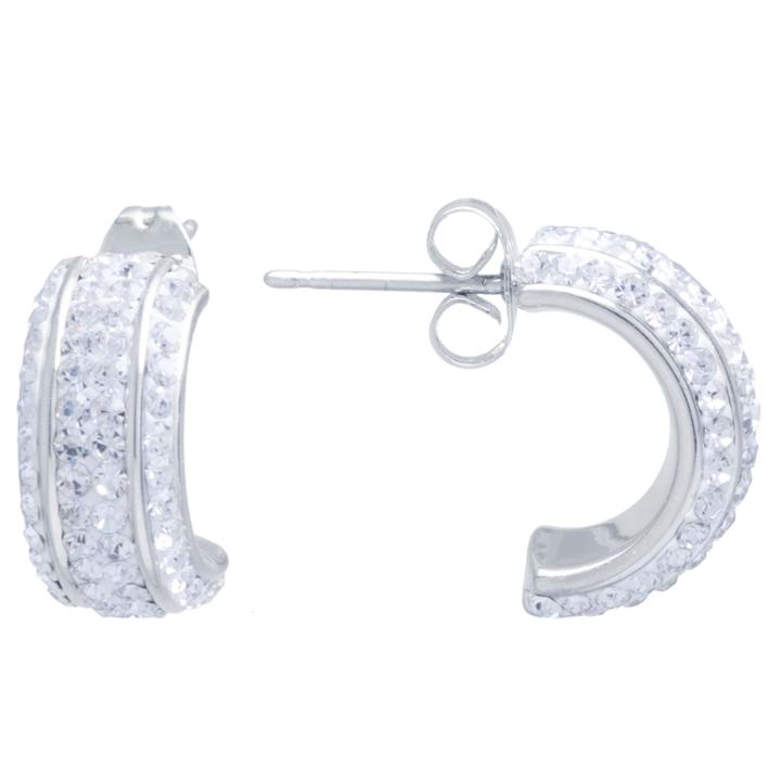 Sparkle Allure Clear Crystal Silver Over Brass Hoop Earrings
