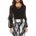 Bisou Bisou Long Sleeve Ruffle Lace Up Top