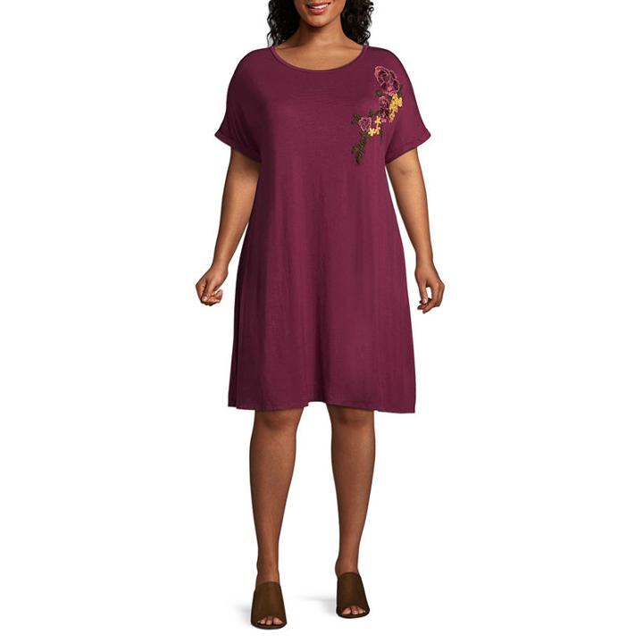 Boutique + Floral Embroidered T-shirt Dress - Plus