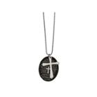 Mens Stainless Steel Black Ion-plated Lords Prayer Oval Cross Pendant