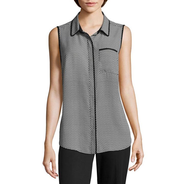 Liz Claiborne Sleeveless Piped Woven Blouse