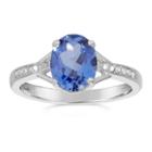 Womens Diamond Accent Lab Created Sapphire Blue Sterling Silver Halo Ring