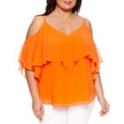 Bisou Bisou Short Sleeve Cold Shoulder V Neck Blouse-plus