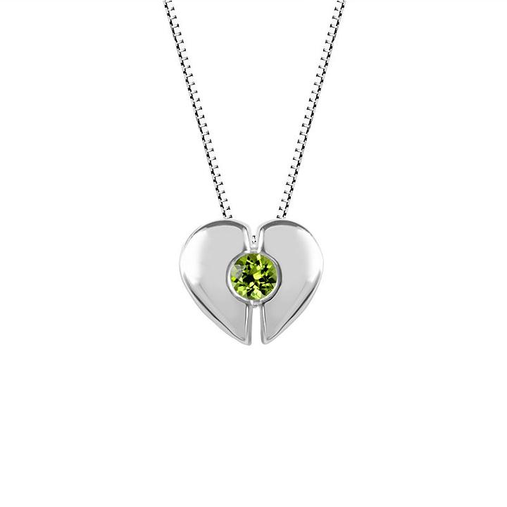 Womens Genuine Green Peridot Sterling Silver Heart Pendant Necklace