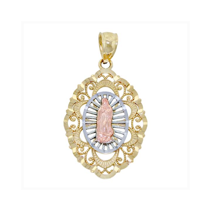 Religious Jewelry 14k Tri-color Gold Filigree Guadalupe Charm Pendant