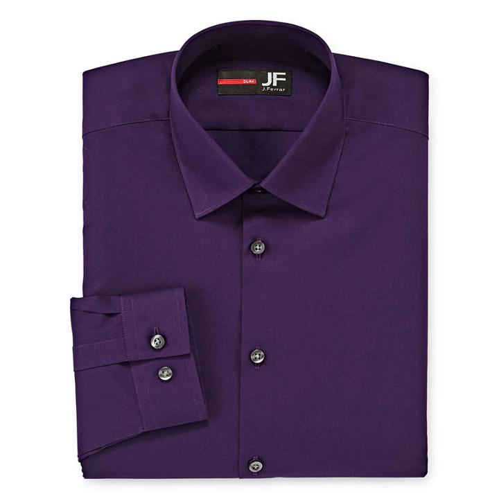 J.ferrar Easy-care Stretch Solid Long-sleeve Broadcloth Dress Shirt - Slim
