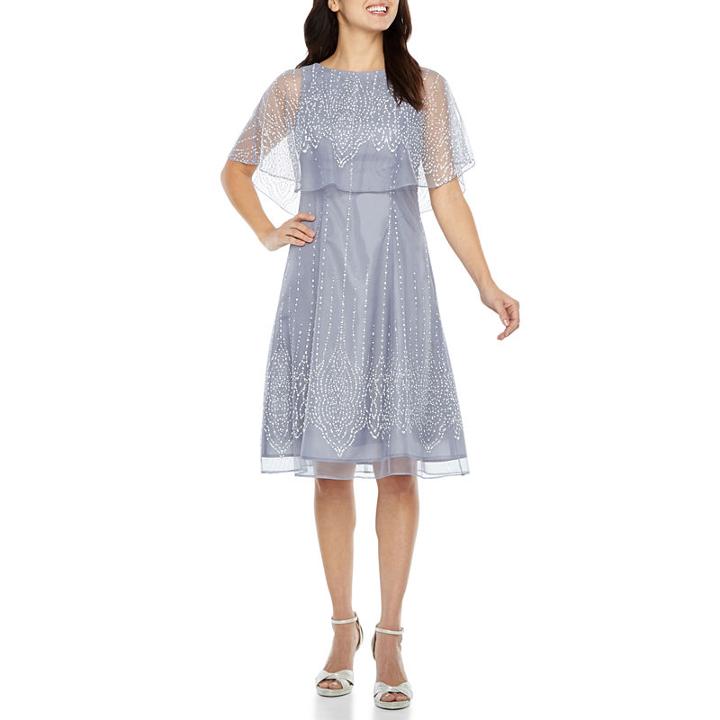 J Taylor 3/4 Sleeve Embellished A-line Dress