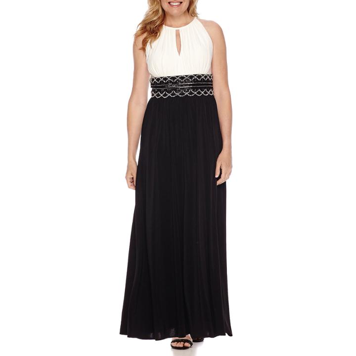 R & M Richards Sleeveless Keyhole Neck Embellished Waist Gown