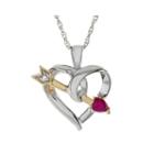 Heart-shaped Lead Glass-filled Ruby And Diamond-accent Heart And Arrow Pendant Necklace