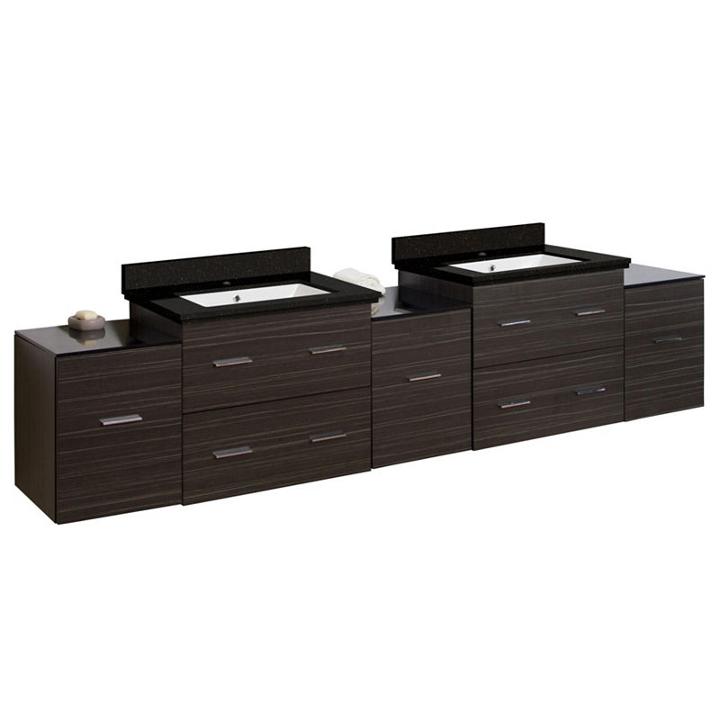 88.5-in. W Wall Mount Dawn Grey Vanity Set For 1 Hole Drilling Black Galaxy Top White Um Sink