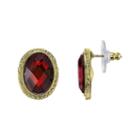 1928 Red Stone Gold-tone Button Earrings
