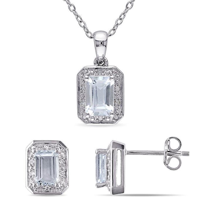 Womens 2-pack 1/8 Ct. T.w. Blue Aquamarine Sterling Silver Jewelry Set