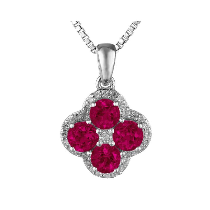Lab-created Ruby And White Topaz Flower Sterling Silver Pendant Necklace