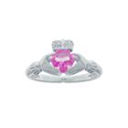 Heart-shaped Lab-created Pink Sapphire And Diamond-accent Sterling Silver Claddagh Ring