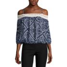 By & Byoff The Shoulder 3/4 Sleeveblouse-juniors