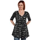 24seven Comfort Apparel Amina Henley Style Black And White Tunic Top