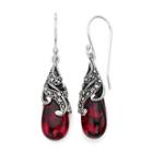 Marcasite And Red Stone Sterling Silver Teardrop Earrings
