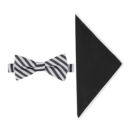 Glow In The Dark Striped Bow Tie And Pocket Square Set