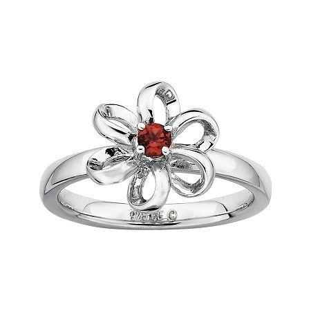 Personally Stackable Lab-created Garnet Sterling Silver Flower Stackable Ring