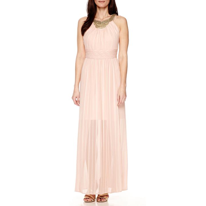 Signature By Sangria Sleeveless Beaded Long Dress - Petite