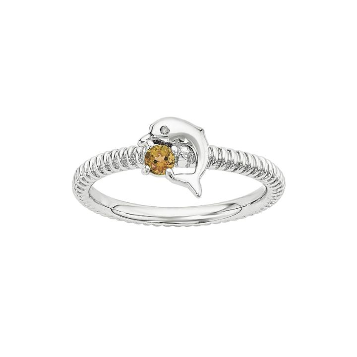 Genuine Citrine And Diamond-accent Sterling Silver Stackable Dolphin Ring