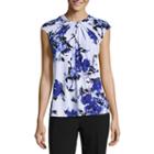 Liz Claiborne Cap Sleeve Twist Neck Top - Tall