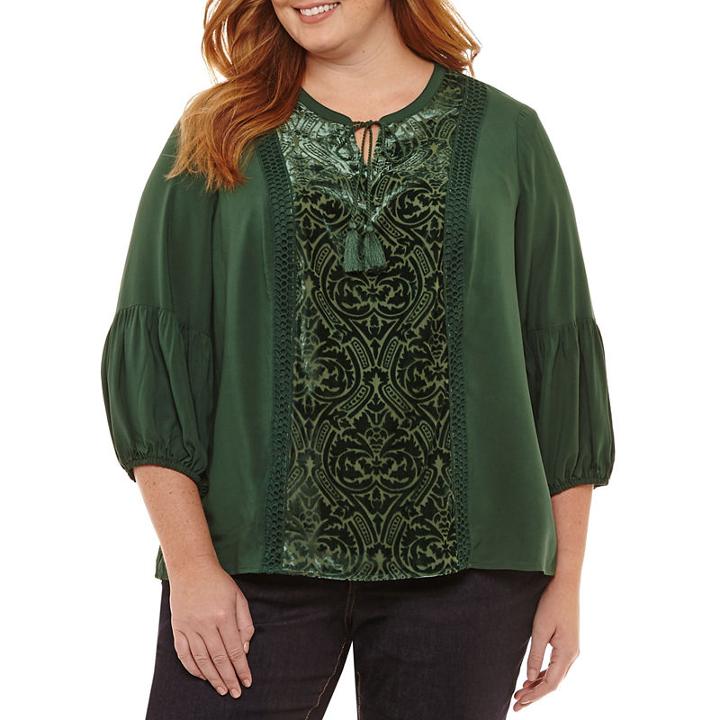 St. John's Bay Long Sleeve Velvet Trim Blouse - Plus