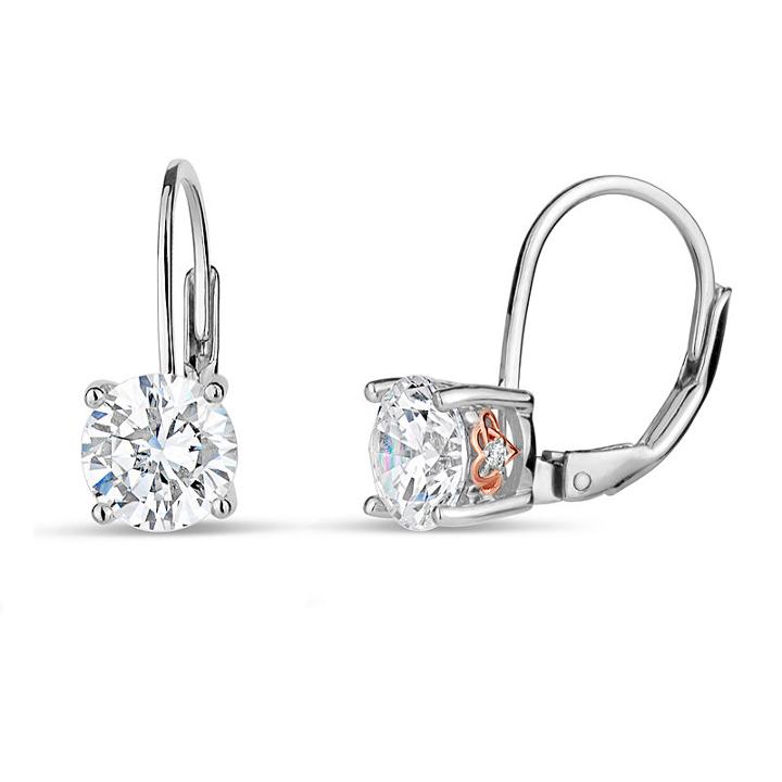 Sterling Silver Two-tone Filigree Sides Leverback Earrings Featuring Swarovski Zirconia