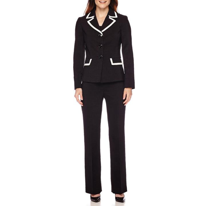 Le Suit Textured Basket Weave Notch Lapel Pant Suit