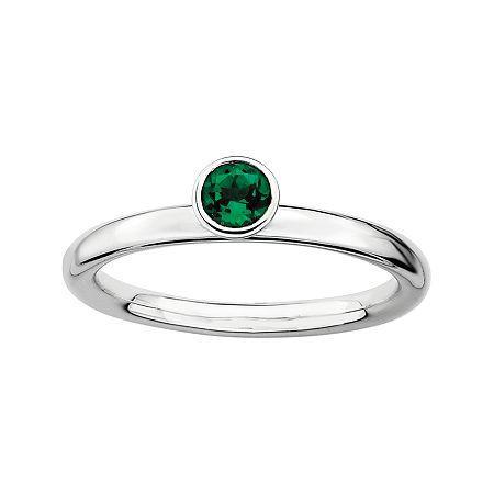 Personally Stackable Lab-created Emerald Sterling Silver High Profile Ring