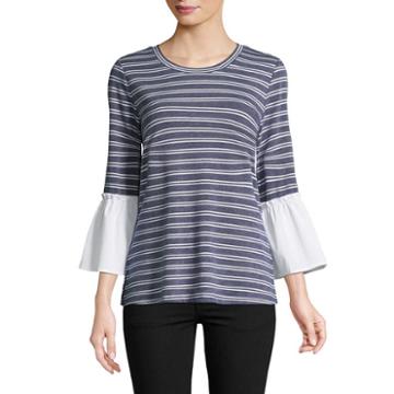 Como Blu 3/4 Sleeve Crew Neck French Terry Blouse