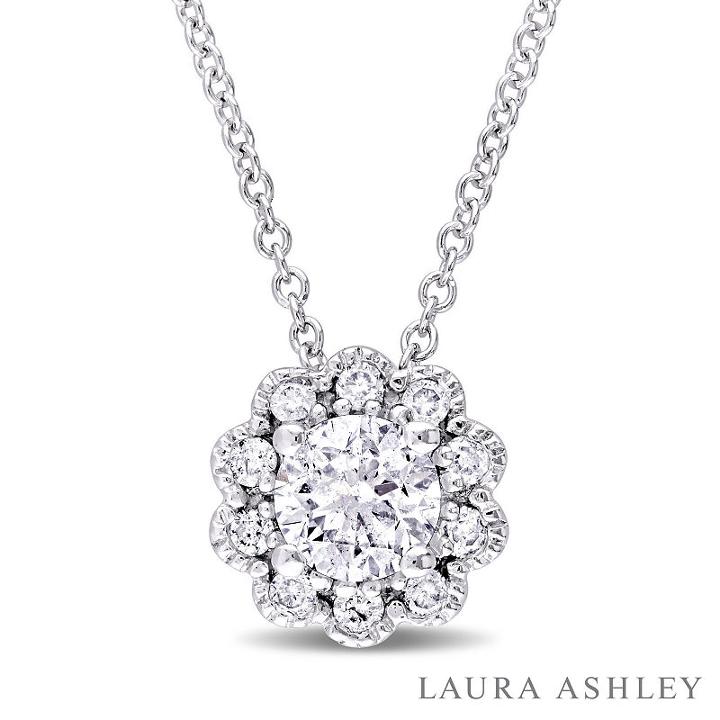 Laura Ashley Womens 1/2 Ct. T.w. Genuine White Diamond 10k Gold Pendant Necklace