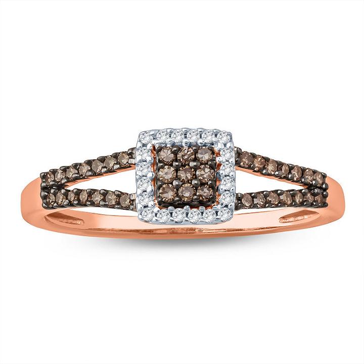 Womens 1/4 Ct. T.w. Champagne Diamond 10k Gold Engagement Ring