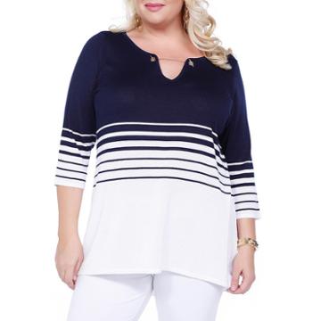 Kaily K. 3/4 Sleeve Striped Pullover - Plus