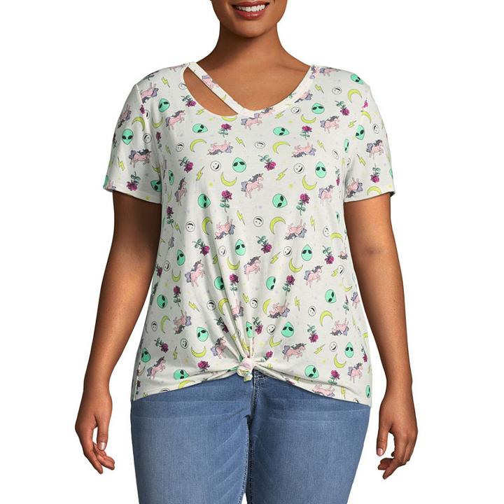 Short Sleeve V Neck T-shirt- Juniors Plus